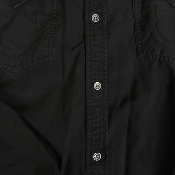 True Religion Shirt Mens 3XL Denim Pearl Snap Metal Button Slim Embroidered - Picture 4 of 11